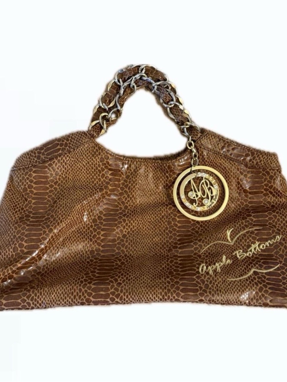 Apple Bottoms Brown Faux-Snakeskin Chain-Handle Shoulder Bag